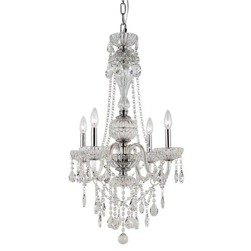 Polished Chrome Four Light Crystal Chandelier with Cut Crystal Bead Strands - Image 1