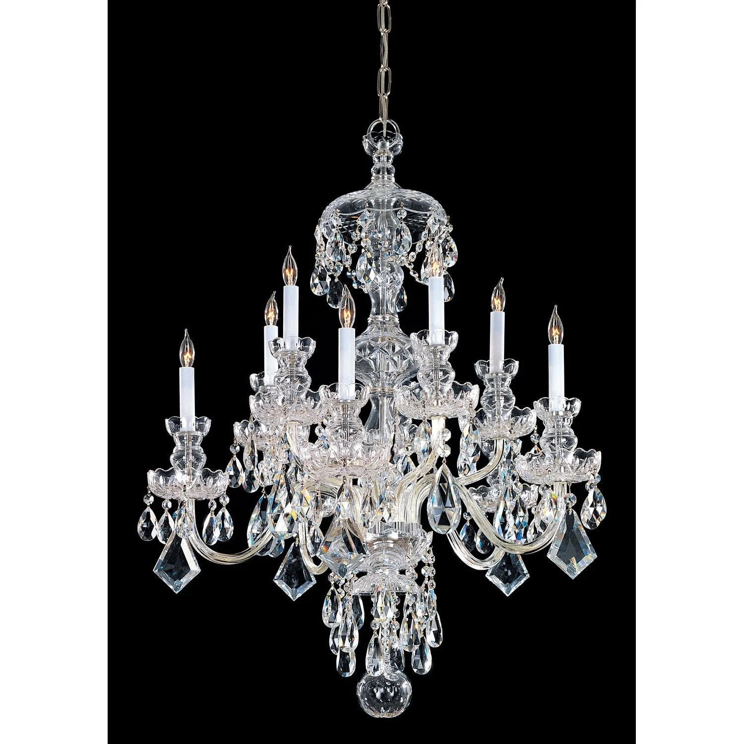 Polished Brass Ten-Light Chandelier with Swarovski Spectra Crystals - Image 1