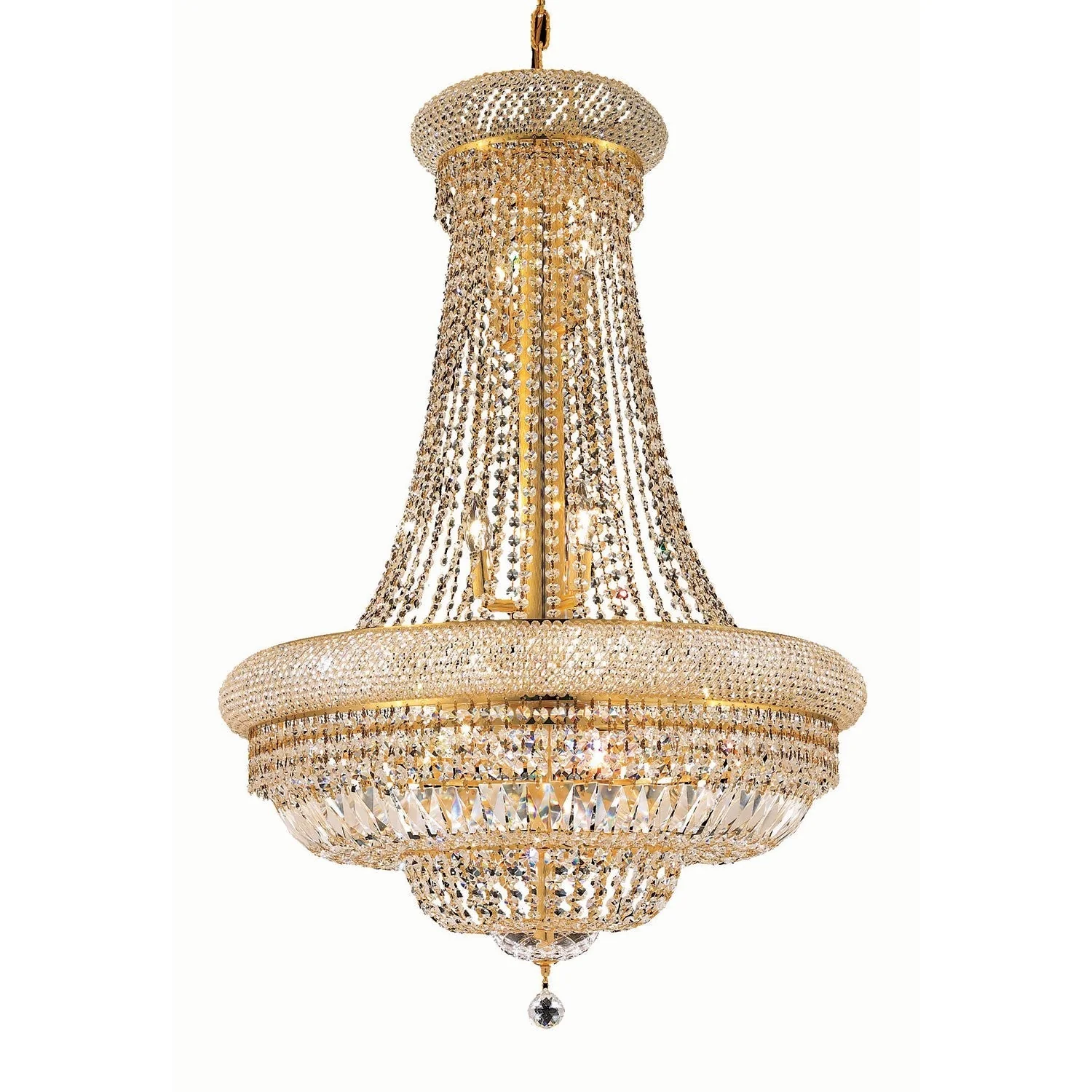 Primo Gold Fourteen-Light 28-Inch Chandelier with Royal Cut Clear Crystal and Crystal Drop - Image 1