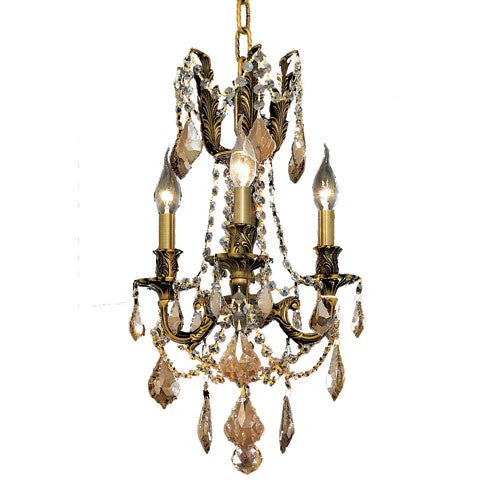 Antique Bronze Three-Light 13-Inch Mini Chandelier with Royal Cut Golden Teak Smoky Crystal - Image 1