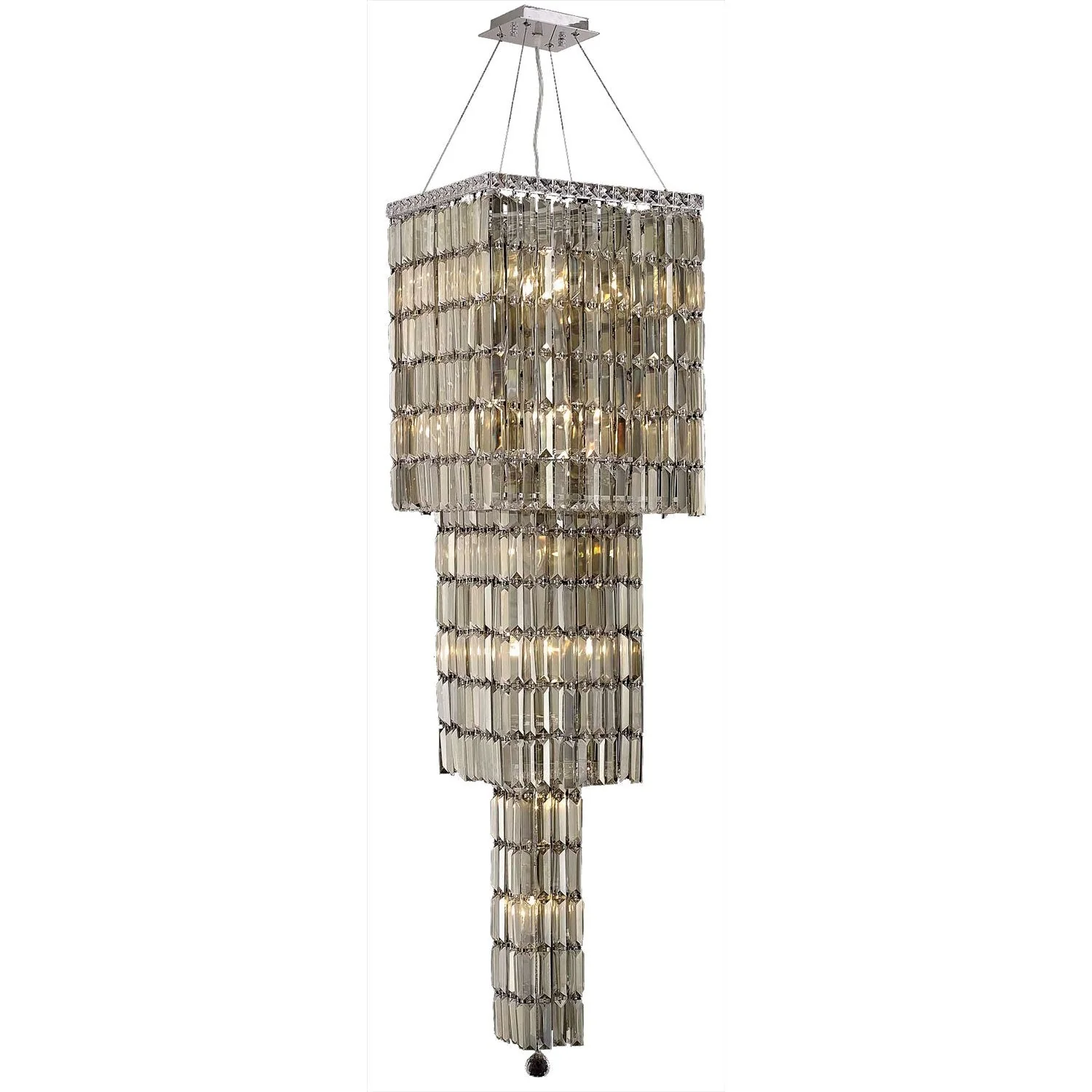 Maxim Chrome Fourteen-Light 16-Inch Three-Tier Square Pendant with Royal Cut Golden Teak Smoky Crystal - Image 1