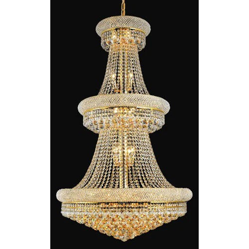 Gold Thirty-Two Light Three-Tier 30-Inch Chandelier with Royal Cut Clear Crystal - Image 1