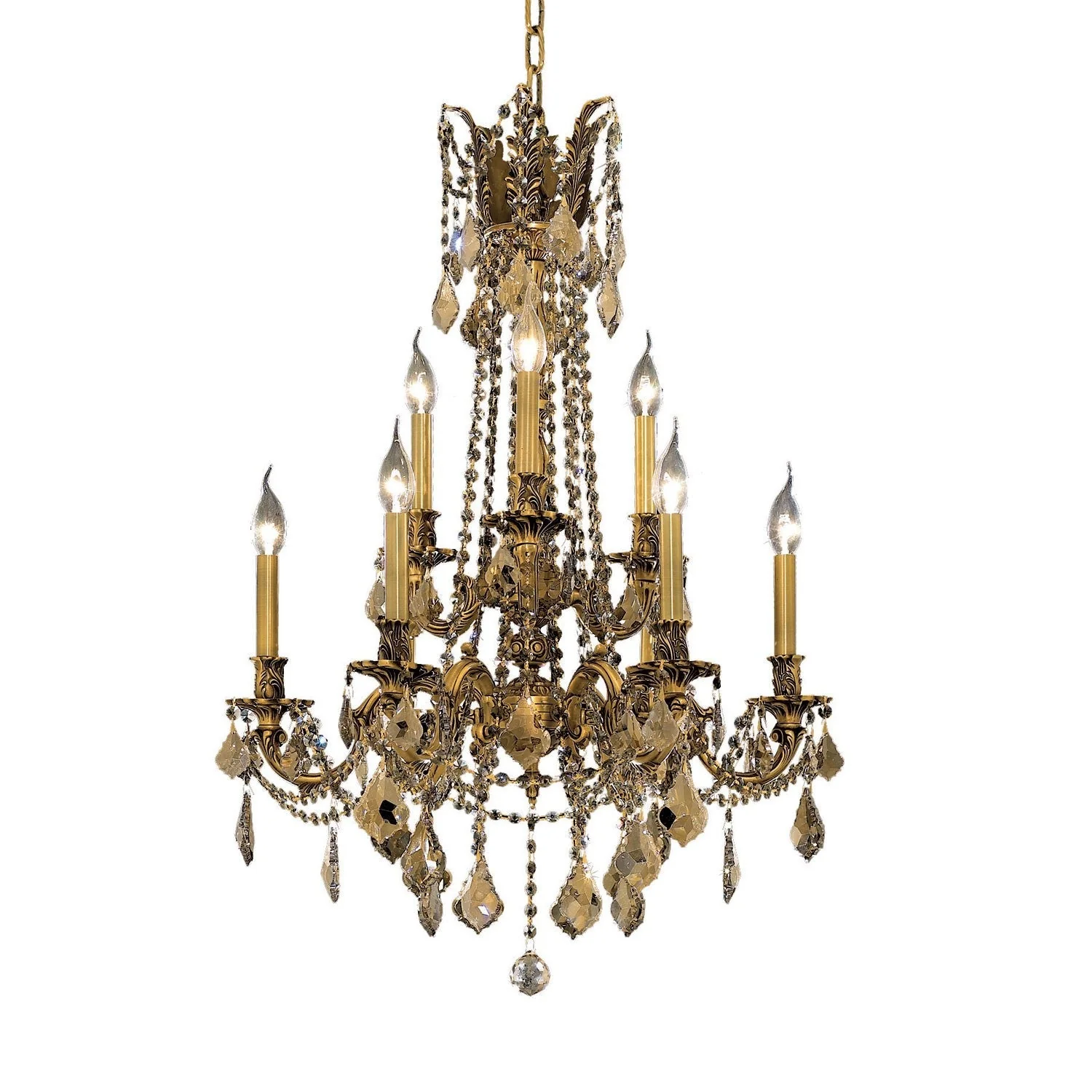 Rosalia French Gold Nine-Light 23-Inch Chandelier with Royal Cut Golden Teak Smoky Crystal - Image 1