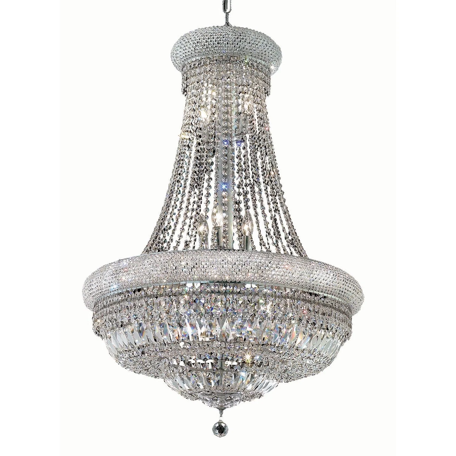 Primo Chrome Fourteen-Light 28-Inch Chandelier with Royal Cut Clear Crystal and Crystal Drop - Image 1