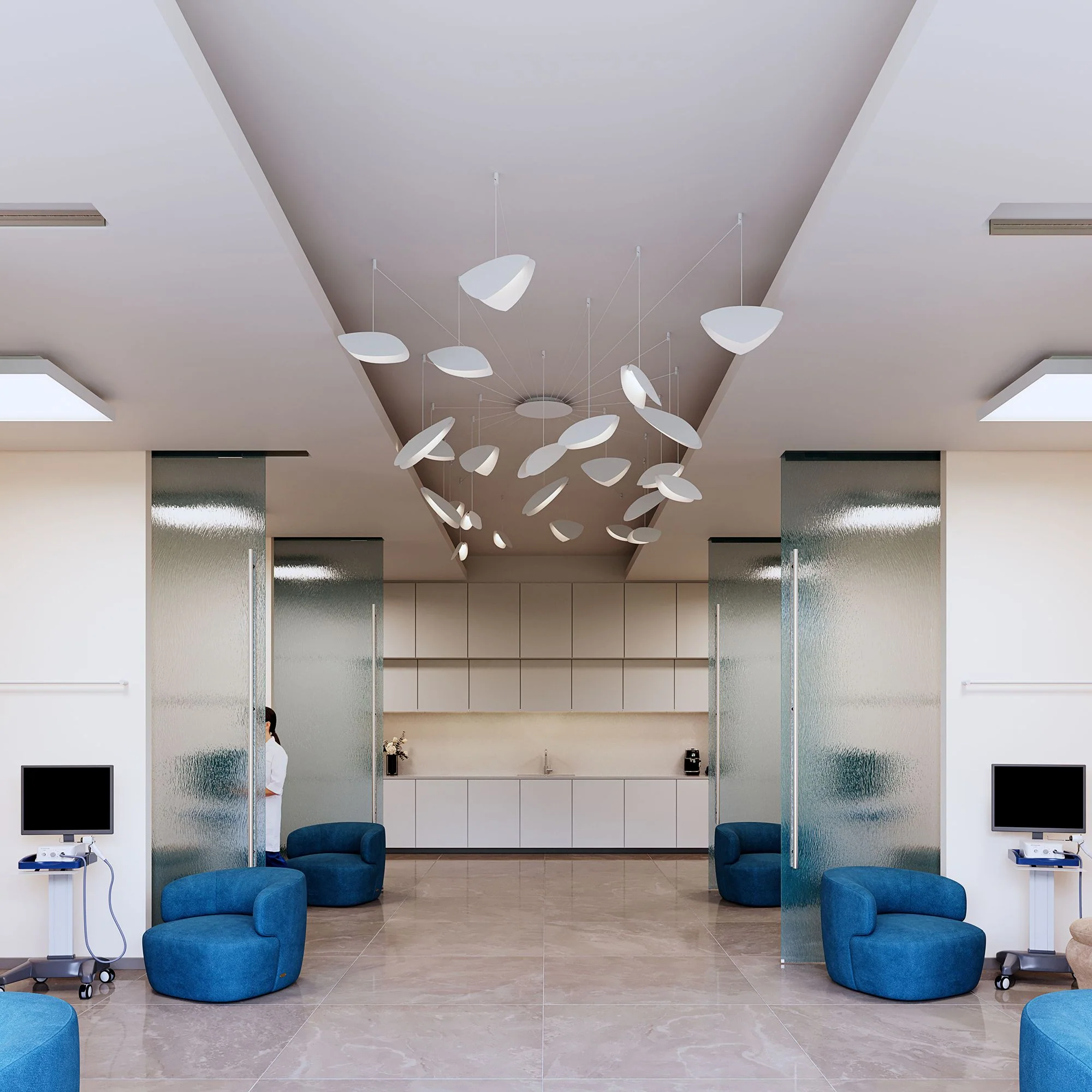 Papillons�?36"W Satin White 24-Light LED Pendant Light - Image 1