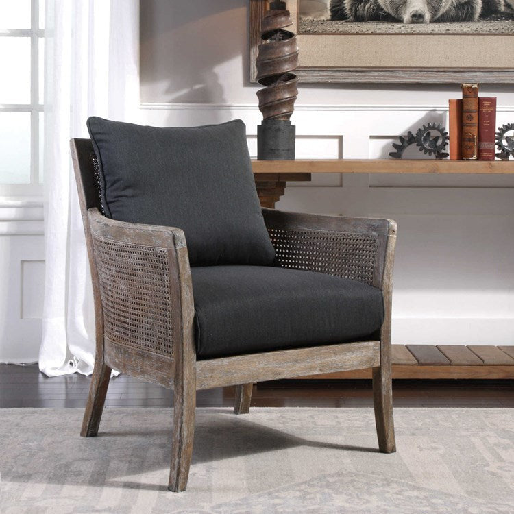 Uttermost Encore Dark Gray Fabric Cane Armchair - Image 1