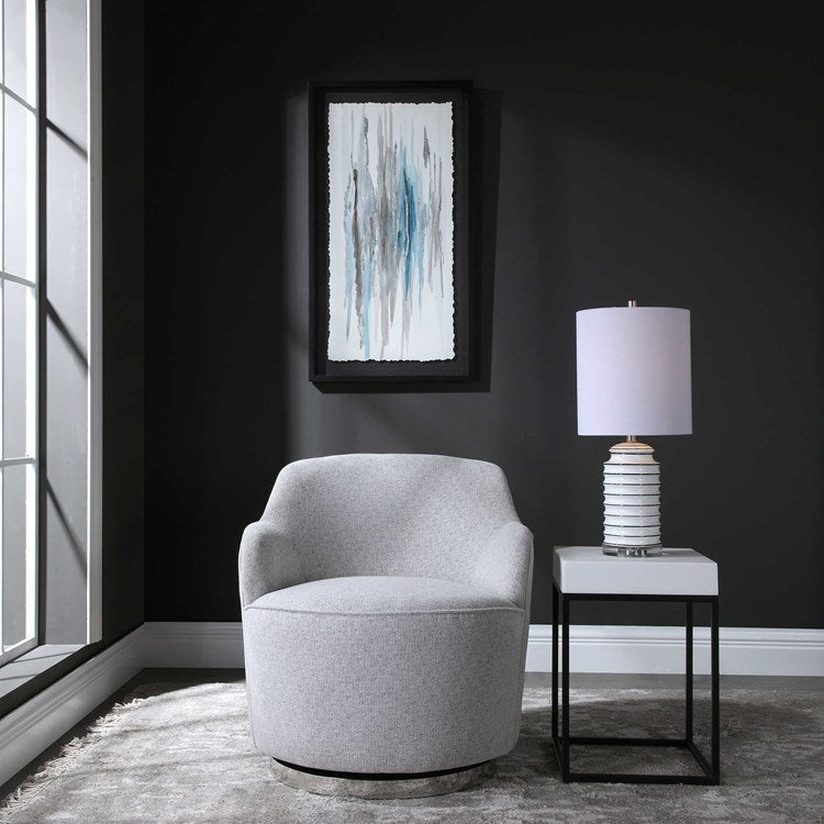 Uttermost Hobart Stone Linen Swivel Chair With Stainless Steel Base - Image 1