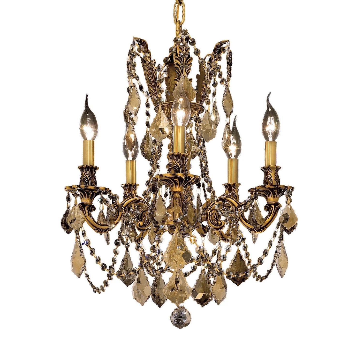 Rosalia French Gold Five-Light 18-Inch Chandelier with Royal Cut Golden Teak Smoky Crystal - Image 1