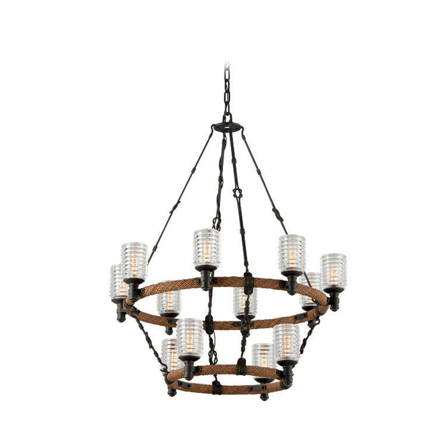 Embarcadero Shipyard Bronze and Antique Manila Rope 12 Light Two Tier Chandelier - Image 1
