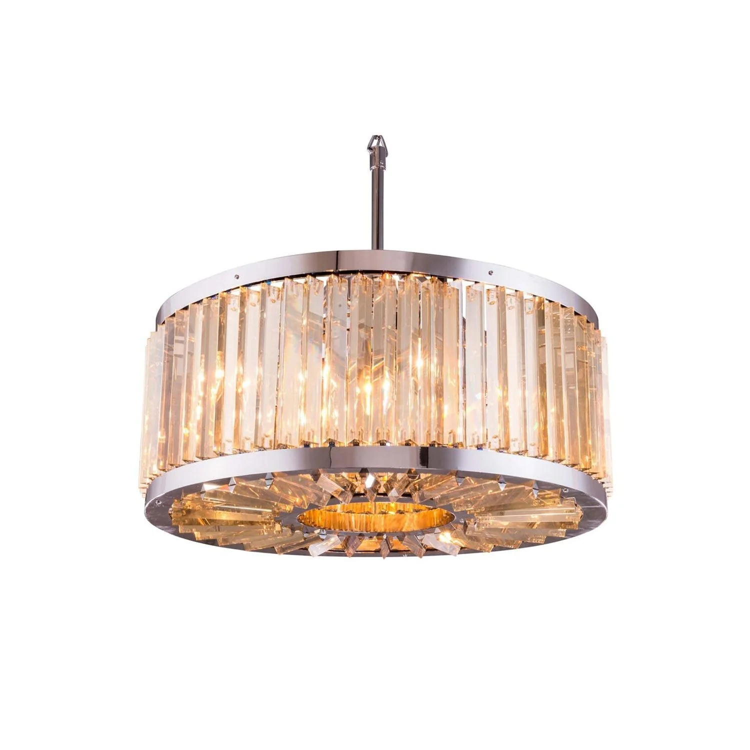 Chelsea Polished Nickel Twenty-Eight-Inch Pendant with Golden Teak Crystals - Image 1