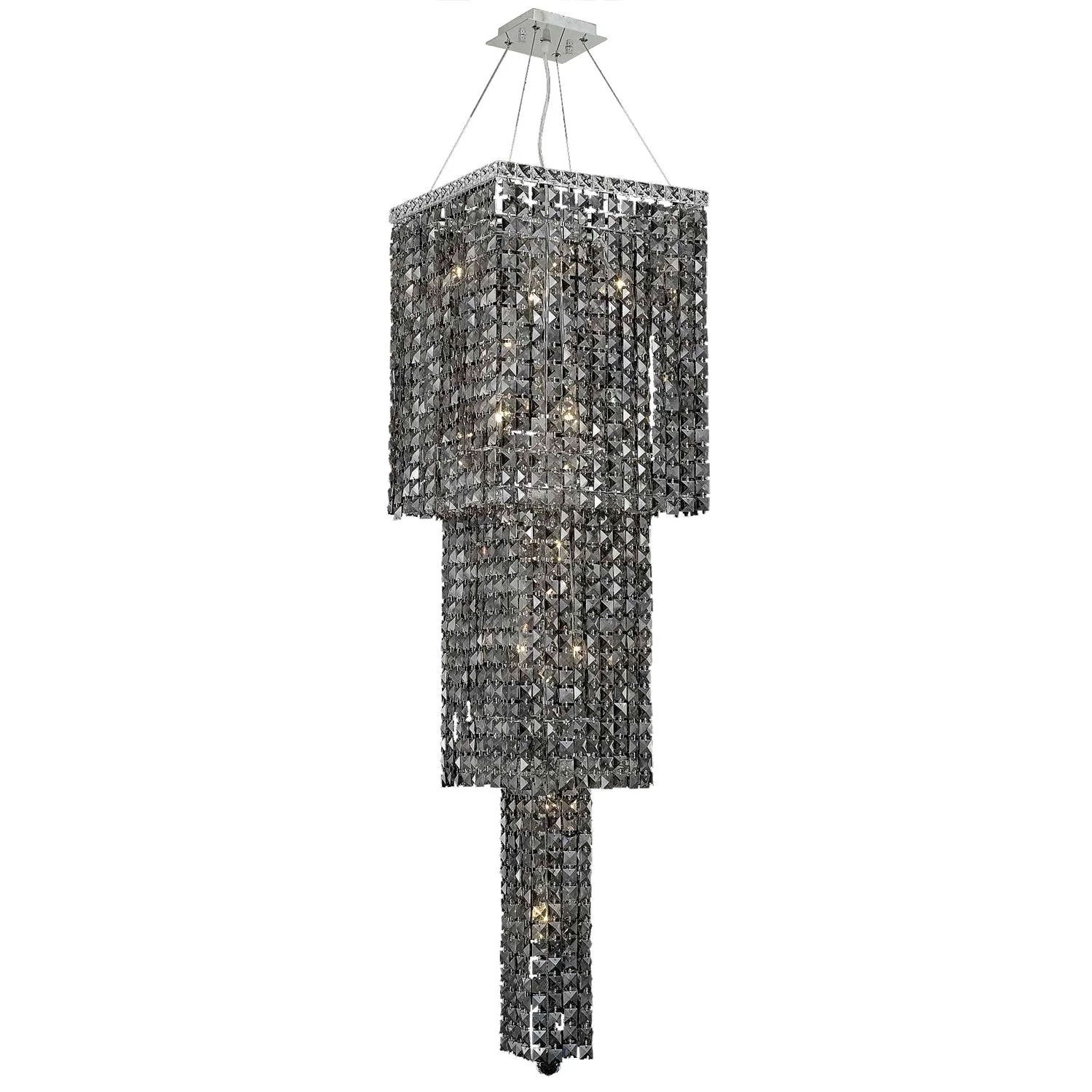 Maxim Chrome Fourteen-Light 16-Inch Three-Tier Square Pendant with Royal Cut Silver Grey Crystal - Image 1