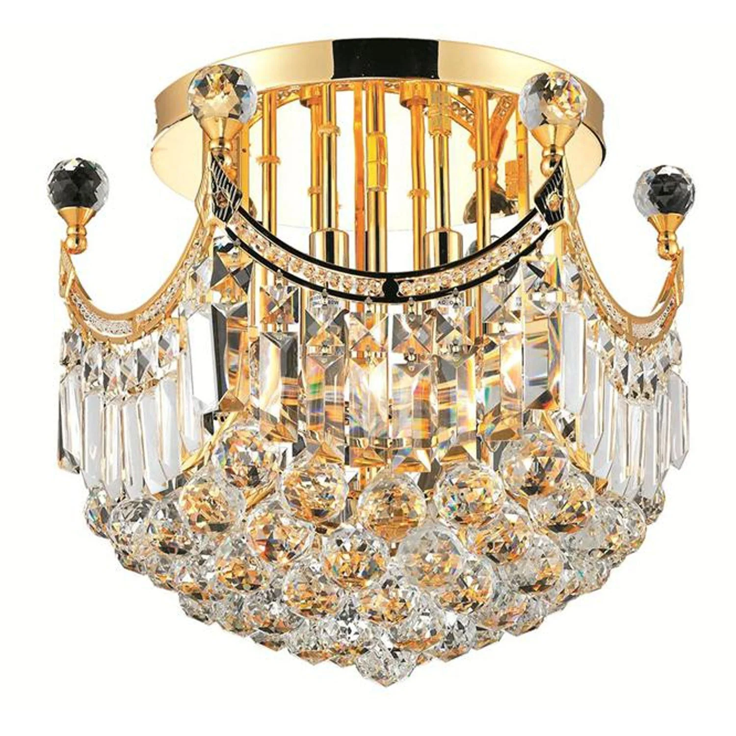 Gold Six-Light 16-Inch Flush Mount with Royal Cut Clear Crystal - Image 1