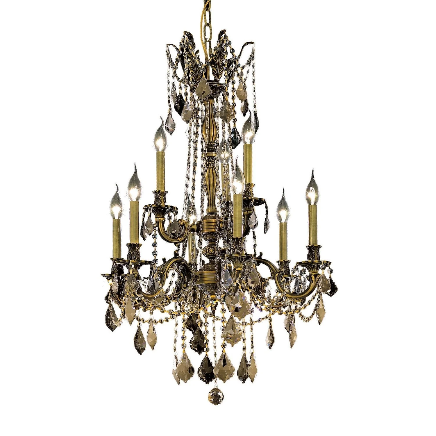 Rosalia Antique Bronze Nine-Light 23-Inch Chandelier with Royal Cut Golden Teak Smoky Crystal - Image 1