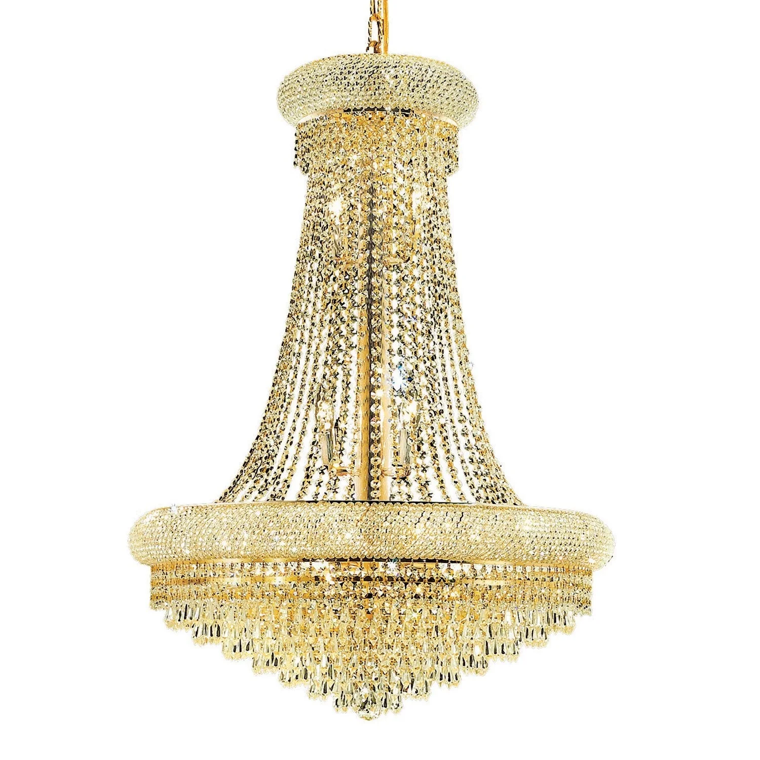 Primo Prism Gold Fourteen-Light 28-Inch Chandelier with Royal Cut Clear Crystal - Image 1
