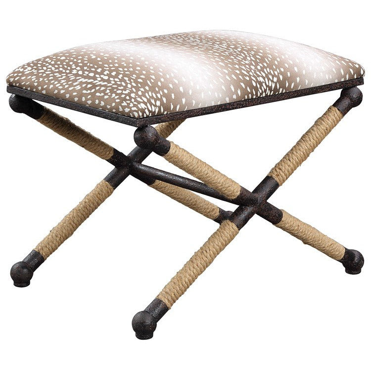 Uttermost Fawn Fabric Seat Natural Rope & Iron Small Bench - Image 3