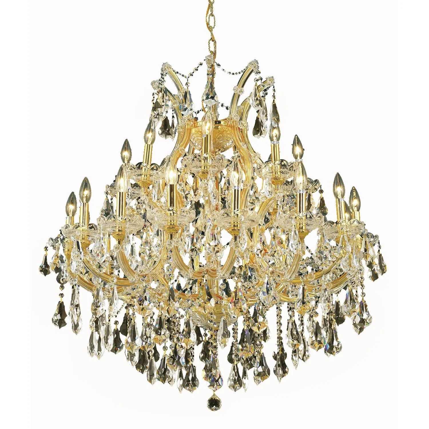 Gold Twenty-Four Light 36-Inch Chandelier with Royal Cut Golden Teak Smoky Crystal - Image 1