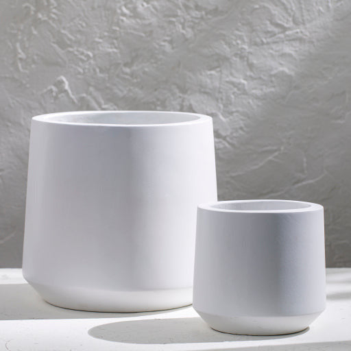 Surya Seastone Collection Modern Set of 2 Brushed Matte White Concrete Outdoor Floor Vases SST-004 - Image 1