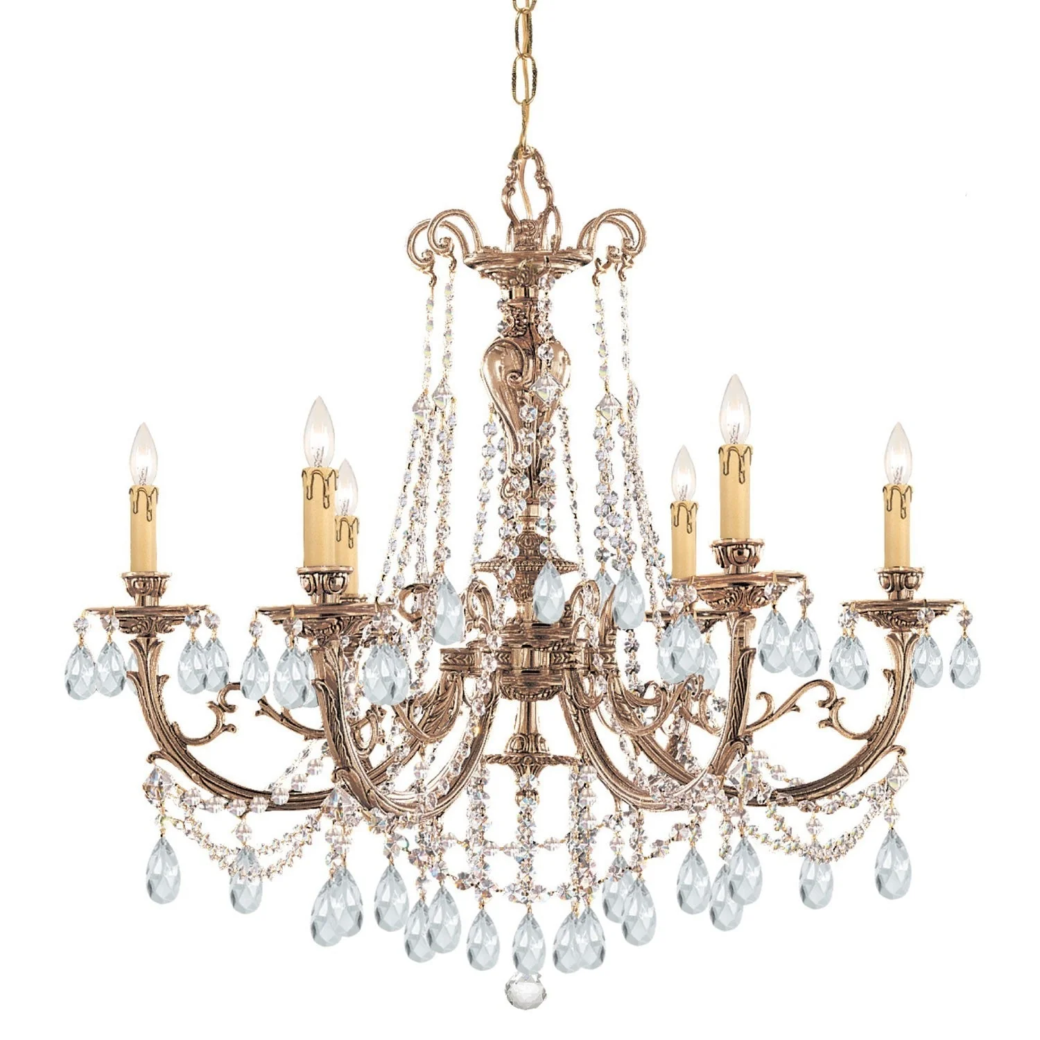Cast Brass Six-Light Chandelier with Swarovski Strass Crystal - Image 1