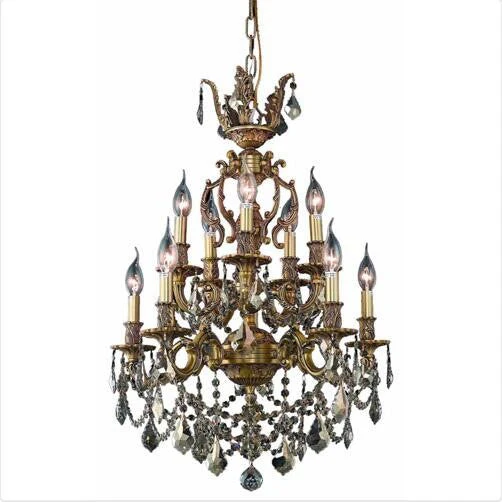 Gold Ten-Light 21-Inch Chandelier with Royal Cut Golden Teak Smoky Crystal - Image 1