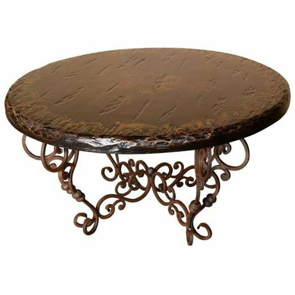 Casa Bonita Peruvian Hand-Painted Carved Wood and Hand Forged Iron Santander Round Coffee Table - Image 1