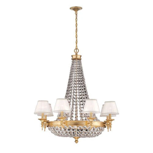 Gold 12 Light Chandelier with White Shade - Image 1