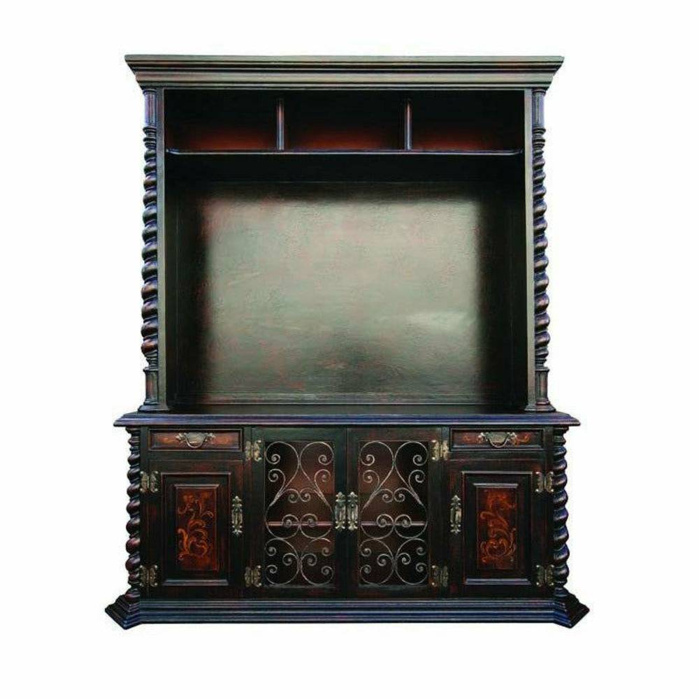 Casa Bonita Peruvian Hand-Painted Carved Wood Marbella TV Credenza and Hutch - Image 1