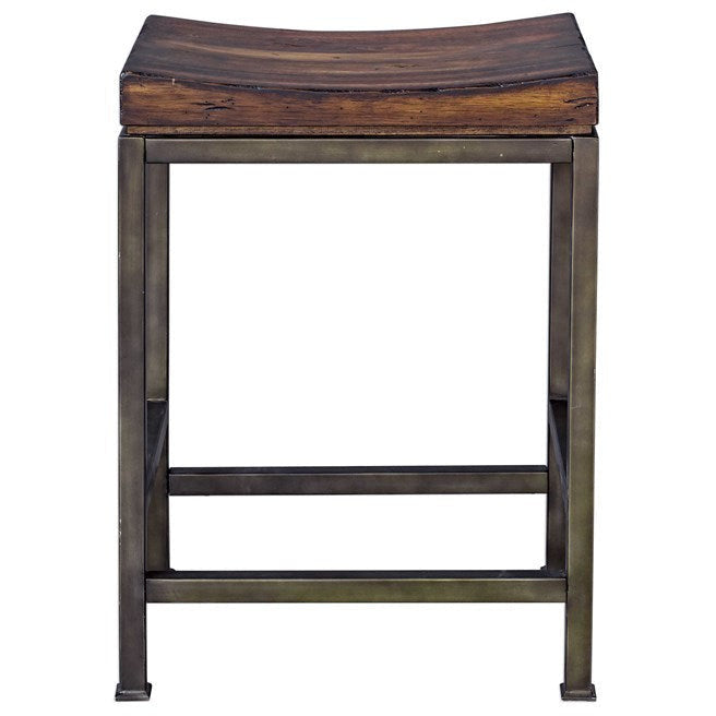 Uttermost Beck Dark Walnut Wood Counter Stool With Industrial Iron Base - Image 2