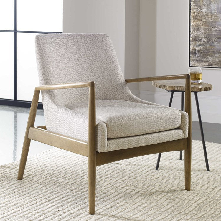 Uttermost Bev Taupe & White Chevron Performance Fabric Scandinavian Wood Accent Chair - Image 2