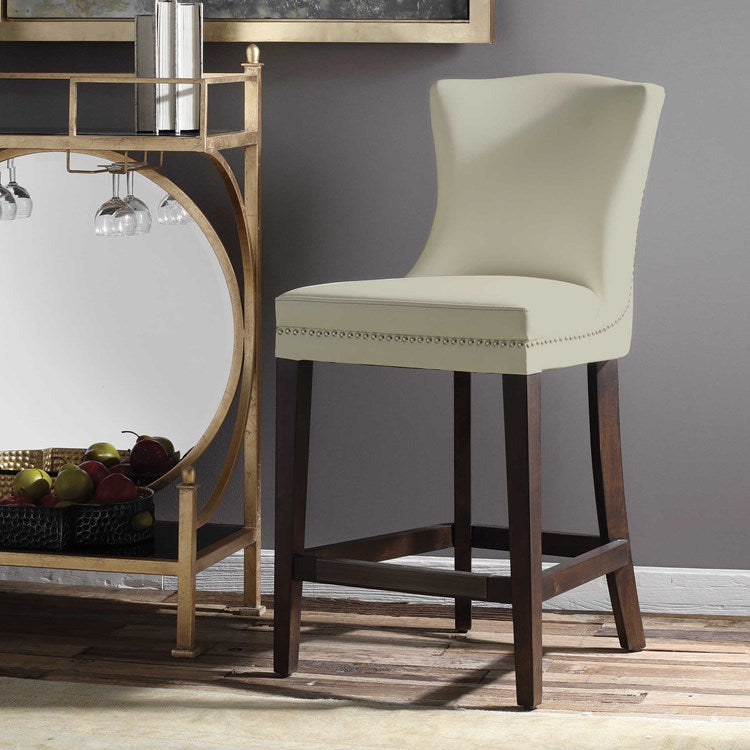 Uttermost Dariela Cream Faux Leather Counter Stool With Birch Wood Frame - Image 3