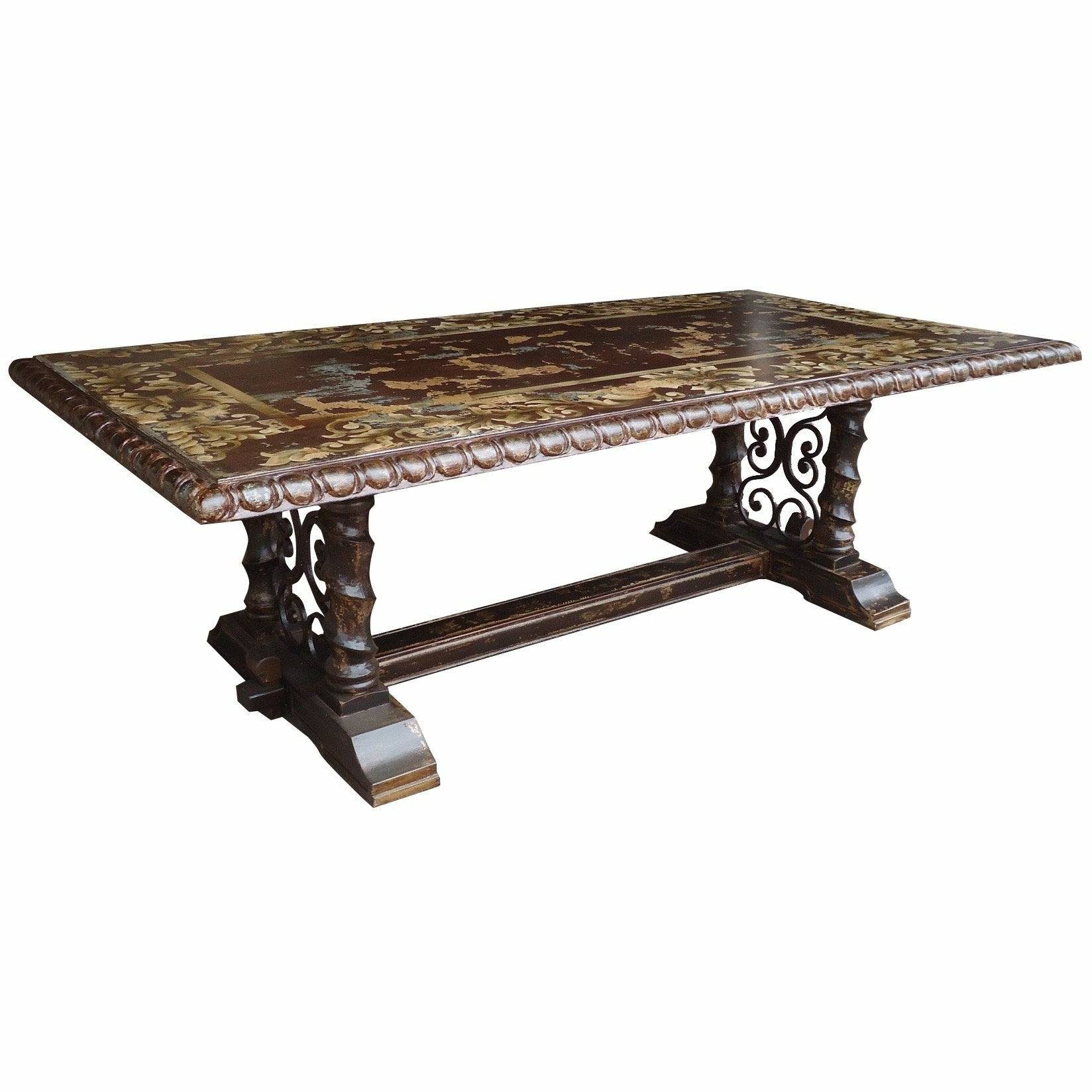 Casa Bonita Peruvian Hand-Painted Carved Wood Madrid Dining Table 8 Foot - Image 1