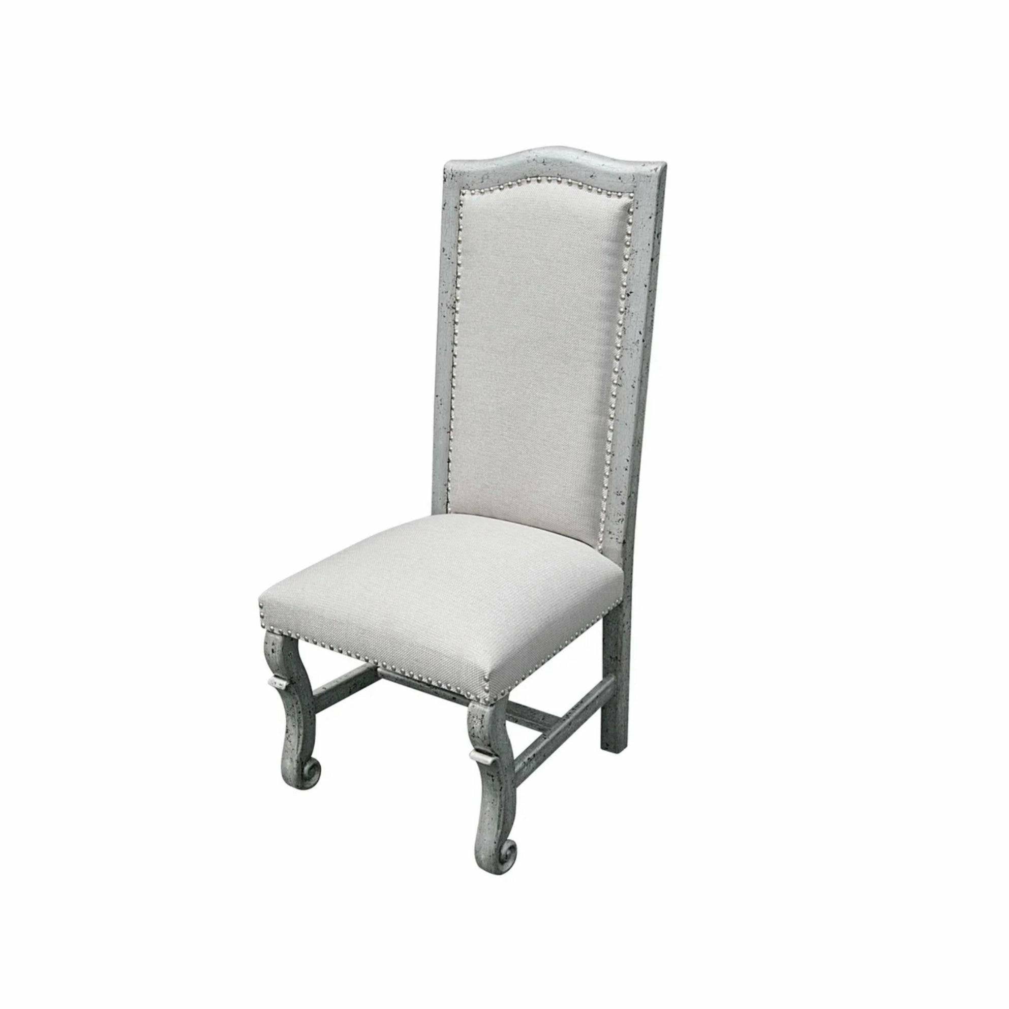 Casa Bonita Peruvian Hand-Painted Carved Wood and Linen Torino Dining Chair - Image 2