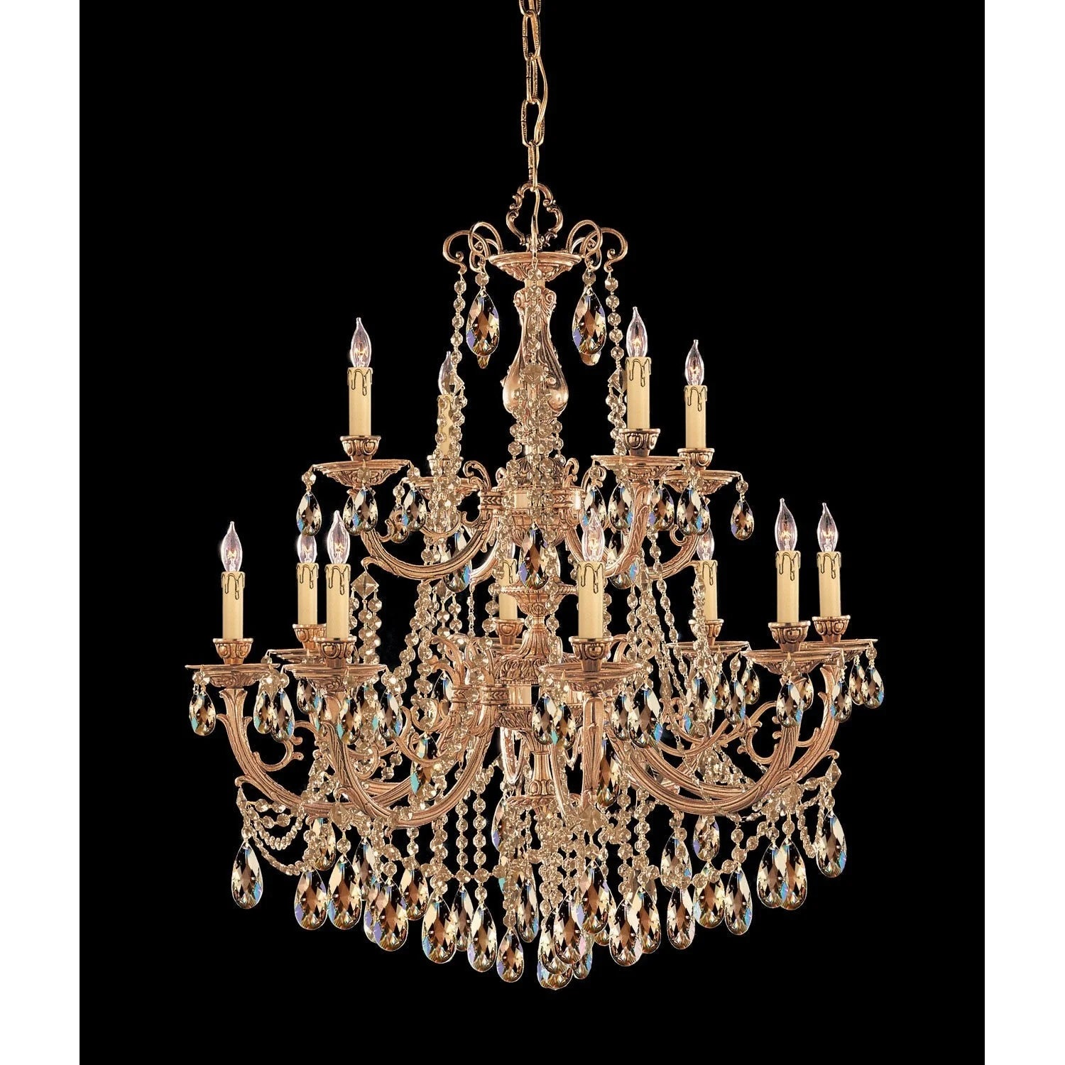 Group Etta Olde Brass Twelve-Light Golden Teak Crystal Chandelier - Image 1