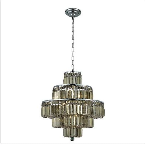 Chrome Thirteen-Light 20-Inch Five-Tier Chandelier with Royal Cut Golden Teak Smoky Crystal - Image 1