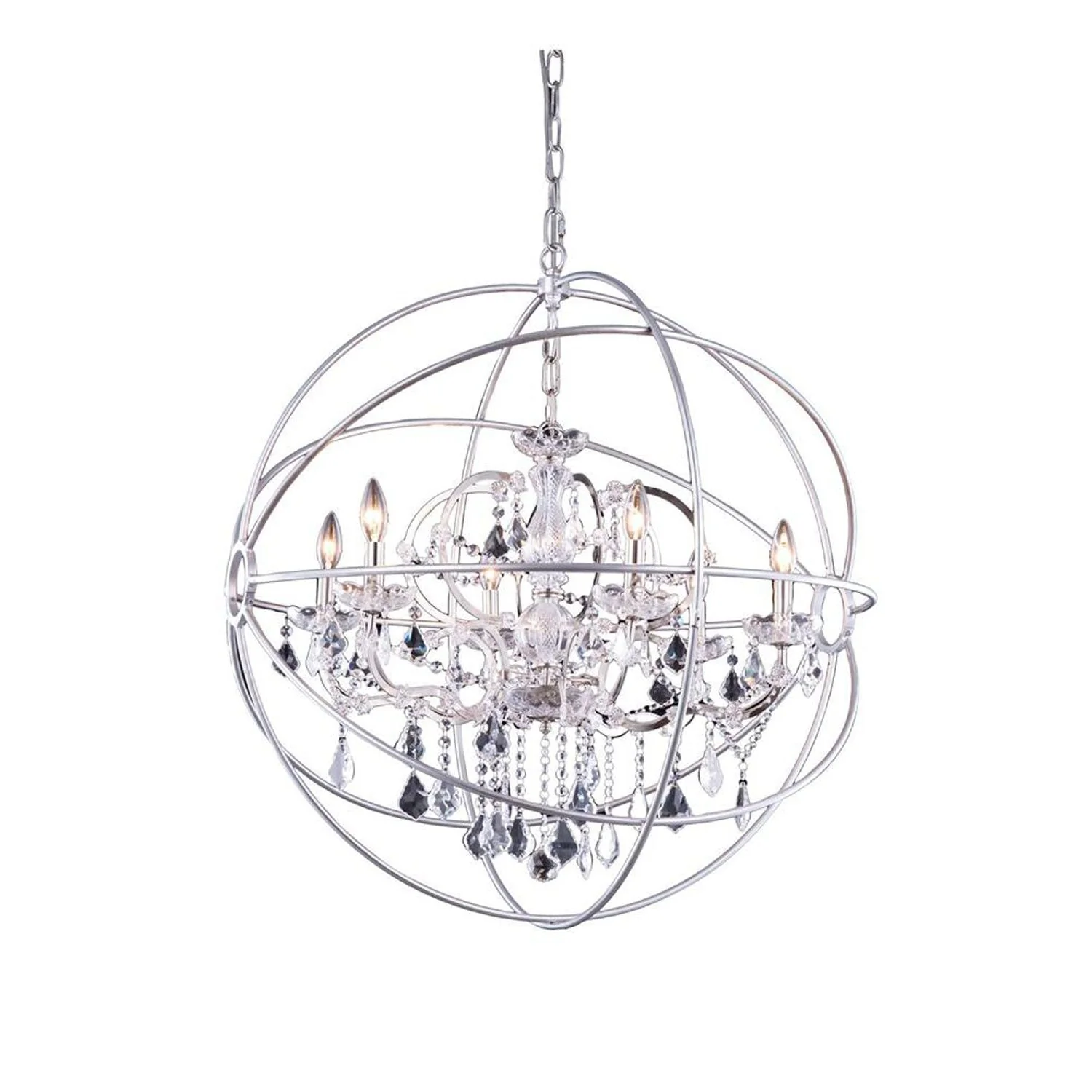 Geneva Polished Nickel Thirty-Two-Inch Pendant with Clear Crystals - Image 1