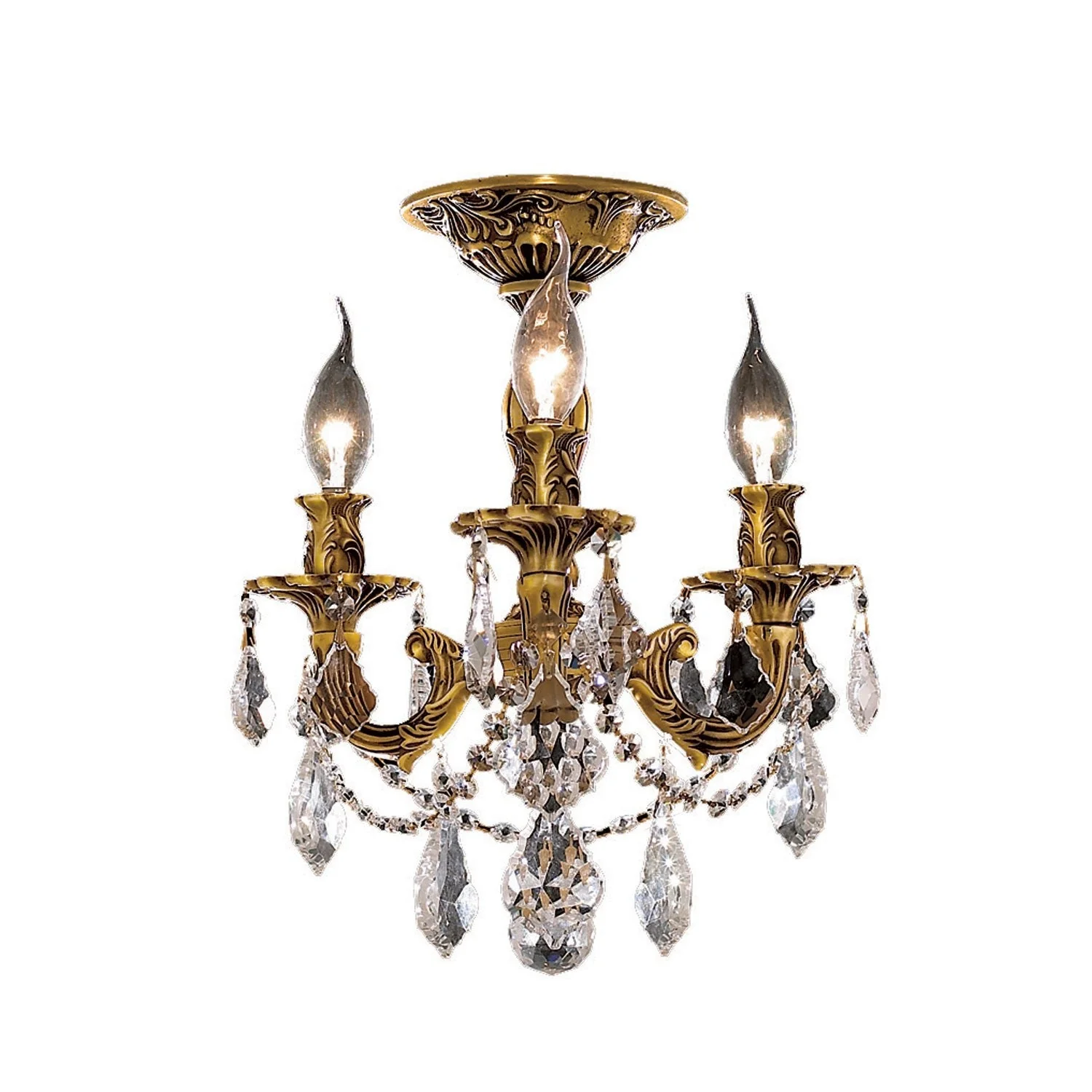 French Gold Three-Light 13-Inch Semi Flush Mount with Royal Cut Clear Crystal - Image 1