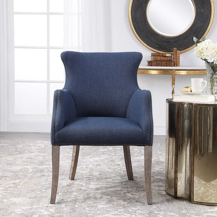 Uttermost Yareena Denim Blue Linen Contemporary Wingback Chair - Image 1