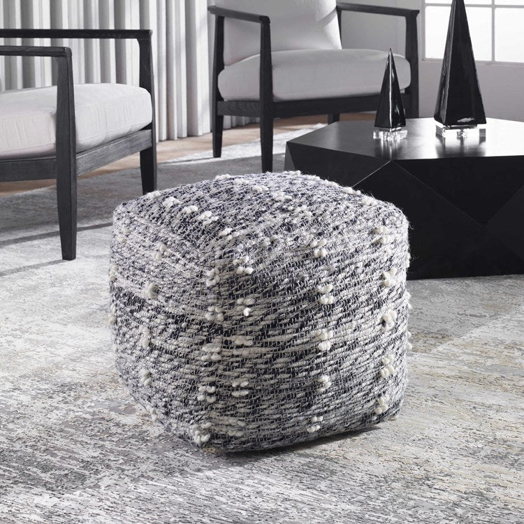 Uttermost Narol Charcoal & Black Textured Wool Pouf Ottoman
