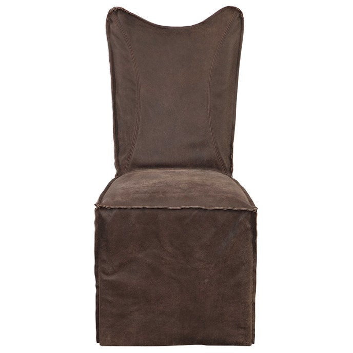 Uttermost Delroy Chocolate Nubuck Leather Slipcover Dining Chairs Set of 2 - Image 2