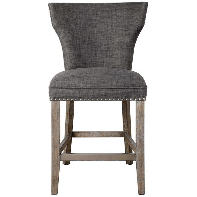 Uttermost Arnaud Charcoal Gray Linen Counter Stool With Gray Washed Wood Frame - Image 2