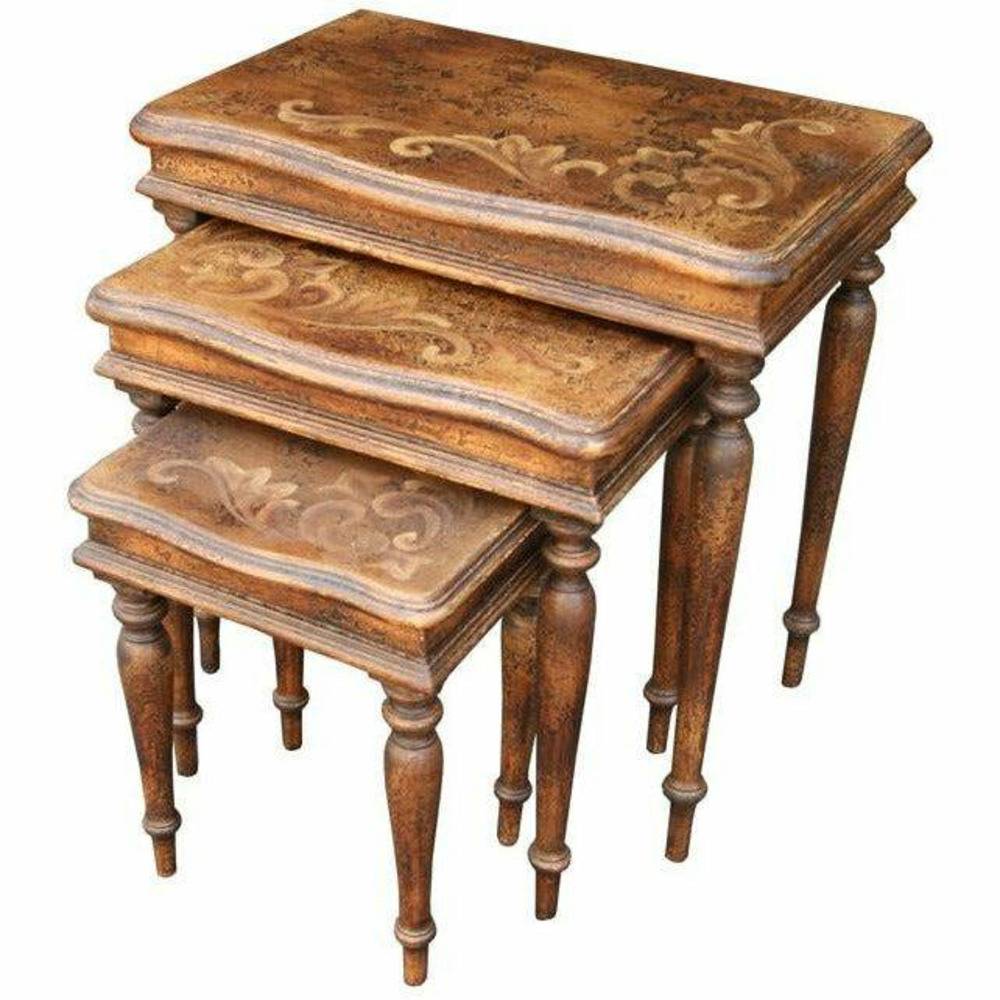 Casa Bonita Peruvian Hand-Painted Carved Wood Martina Nesting End Tables - Image 1