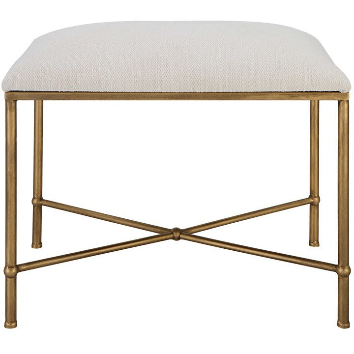Uttermost Avenham Textured White Fabric Cushion Seat Gold Iron Small Bench