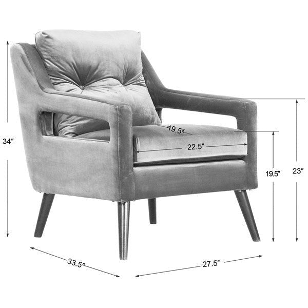 Uttermost O’Brian Smoke Gray Velvet Contemporary Armchair - Image 2