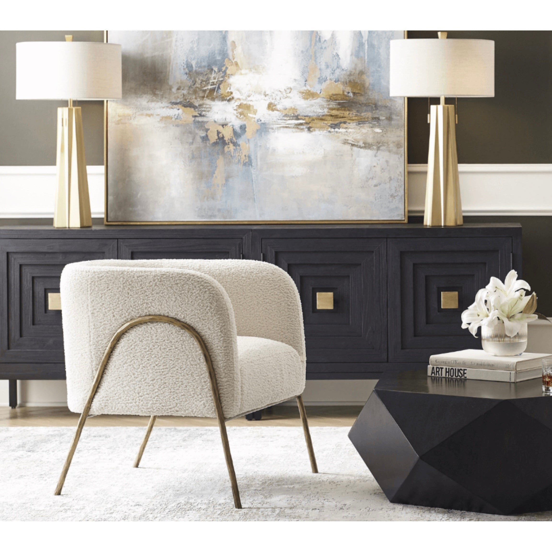 Uttermost Jacobsen Off-White Faux Shearling Barrel Accent Chair - Image 1