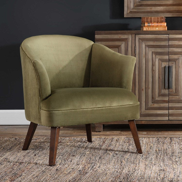 Uttermost Conroy Olive Green Velvet Barrel Back Accent Chair - Image 2