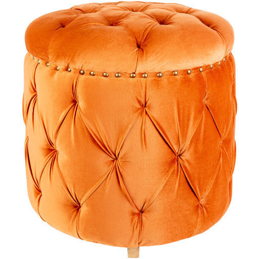 Surya Amana Modern Orange Tufted Round Ottoman With Nailheads AAA-005 - Image 2