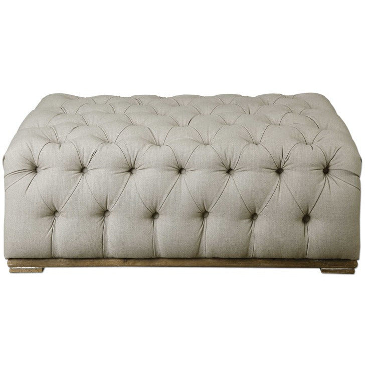 Uttermost Kaniel Plush Diamond Tufted Taupe Linen Ottoman - Image 2