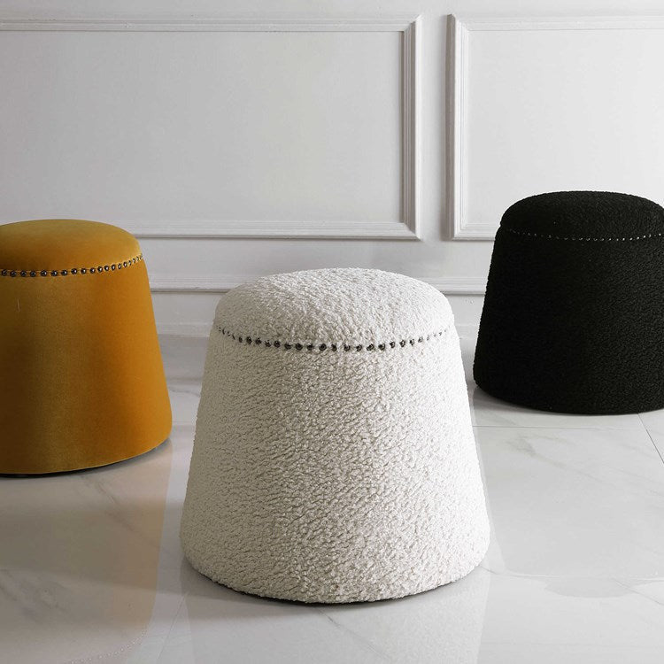 Uttermost Gumdrop Plush White Faux Shearling Round Ottoman - Image 3