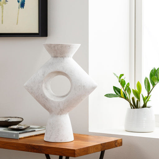 Surya Yagya Collection Modern Brushed Matte White Ceramic Vase YAG-007 - Image 1