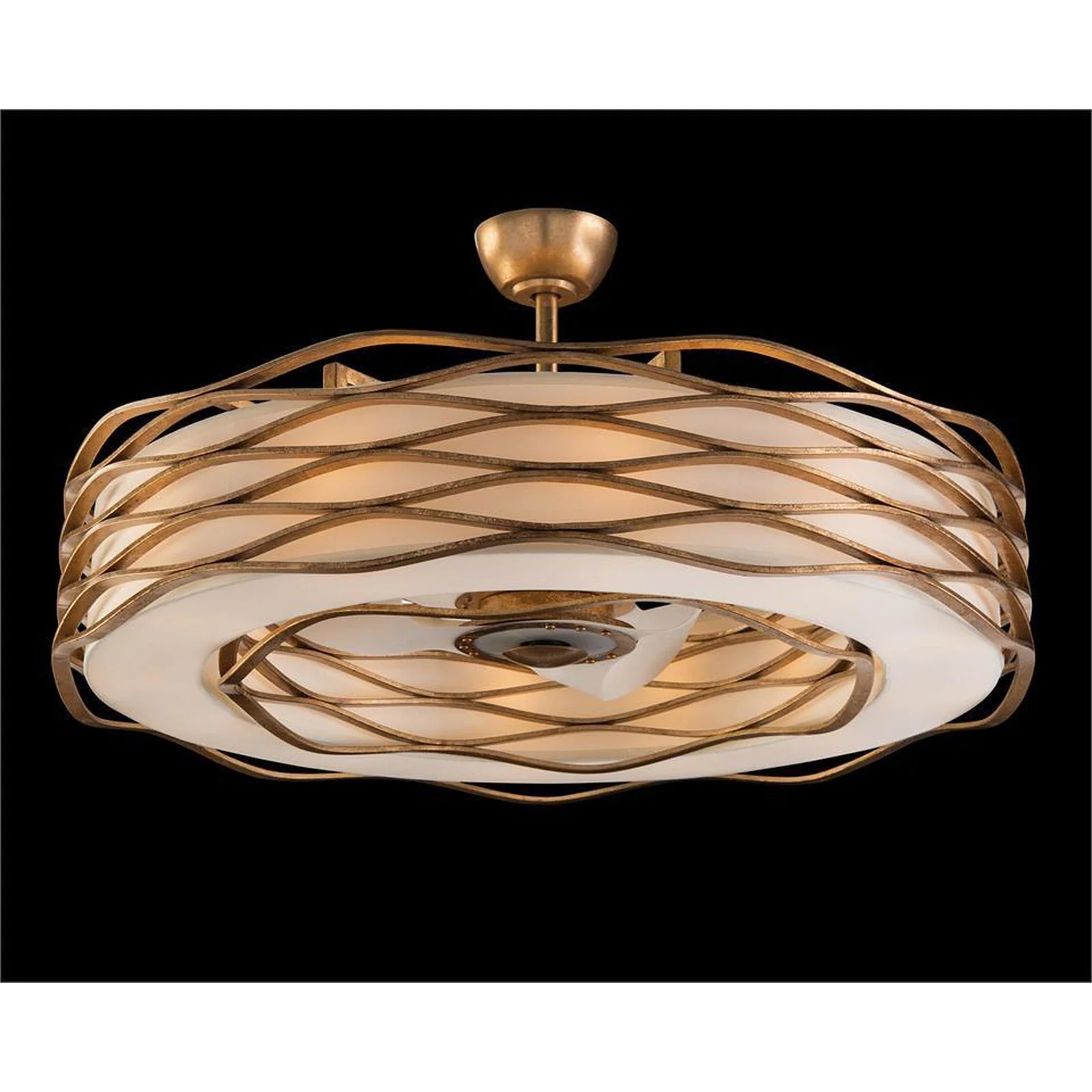 John Richard Ribbons Of Gold Twelve-Light Pendant With Fan - Image 1
