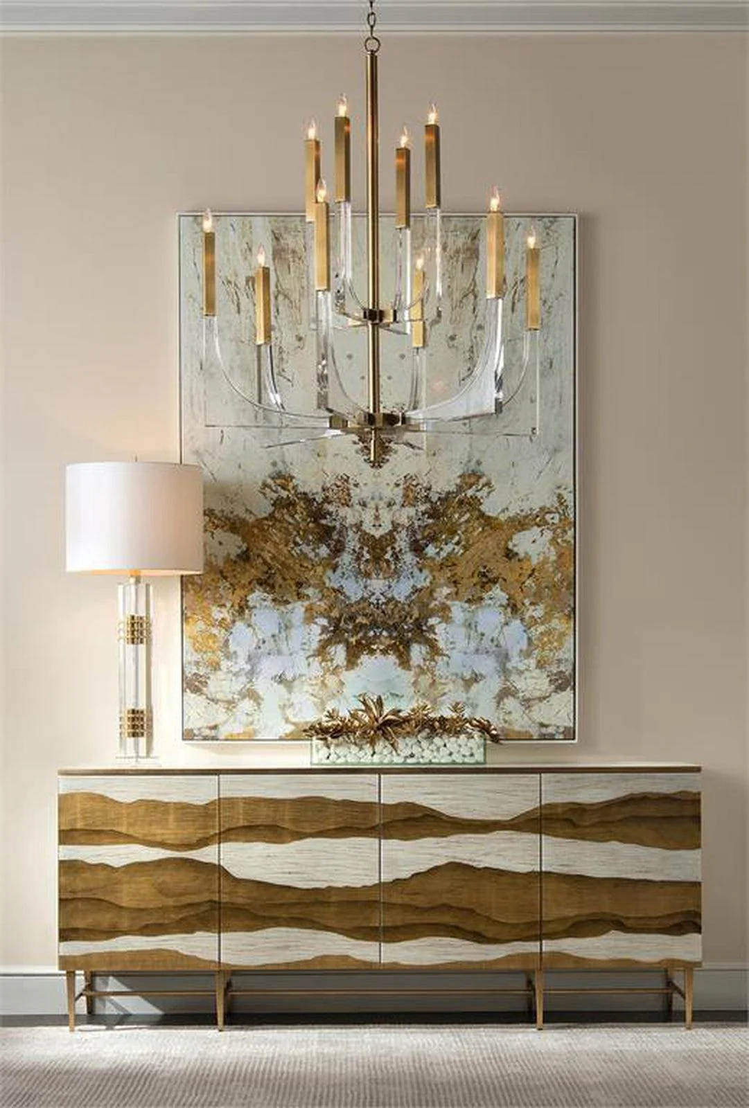 John Richard Acrylic And Brass Ten-Light Chandelier - Image 3